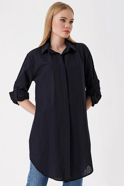 5885 Long Linen Shirt - Black