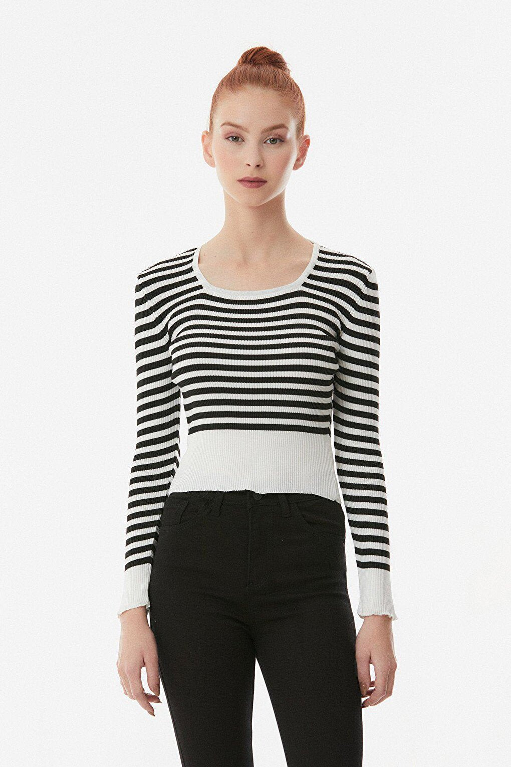 Striped Square Collar Knitwear Sweater