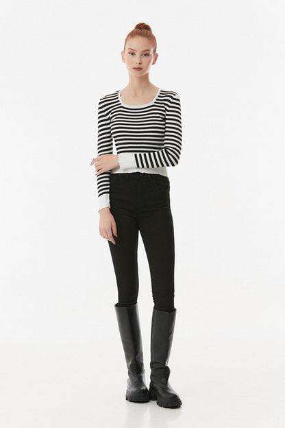 Striped Square Collar Knitwear Sweater