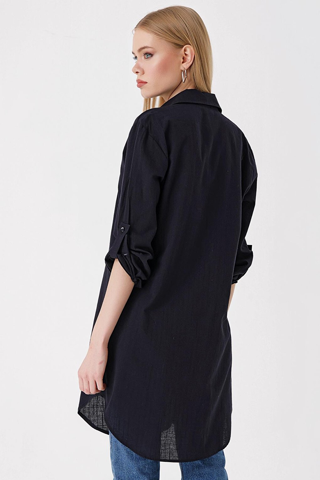 5885 Long Linen Shirt - Black