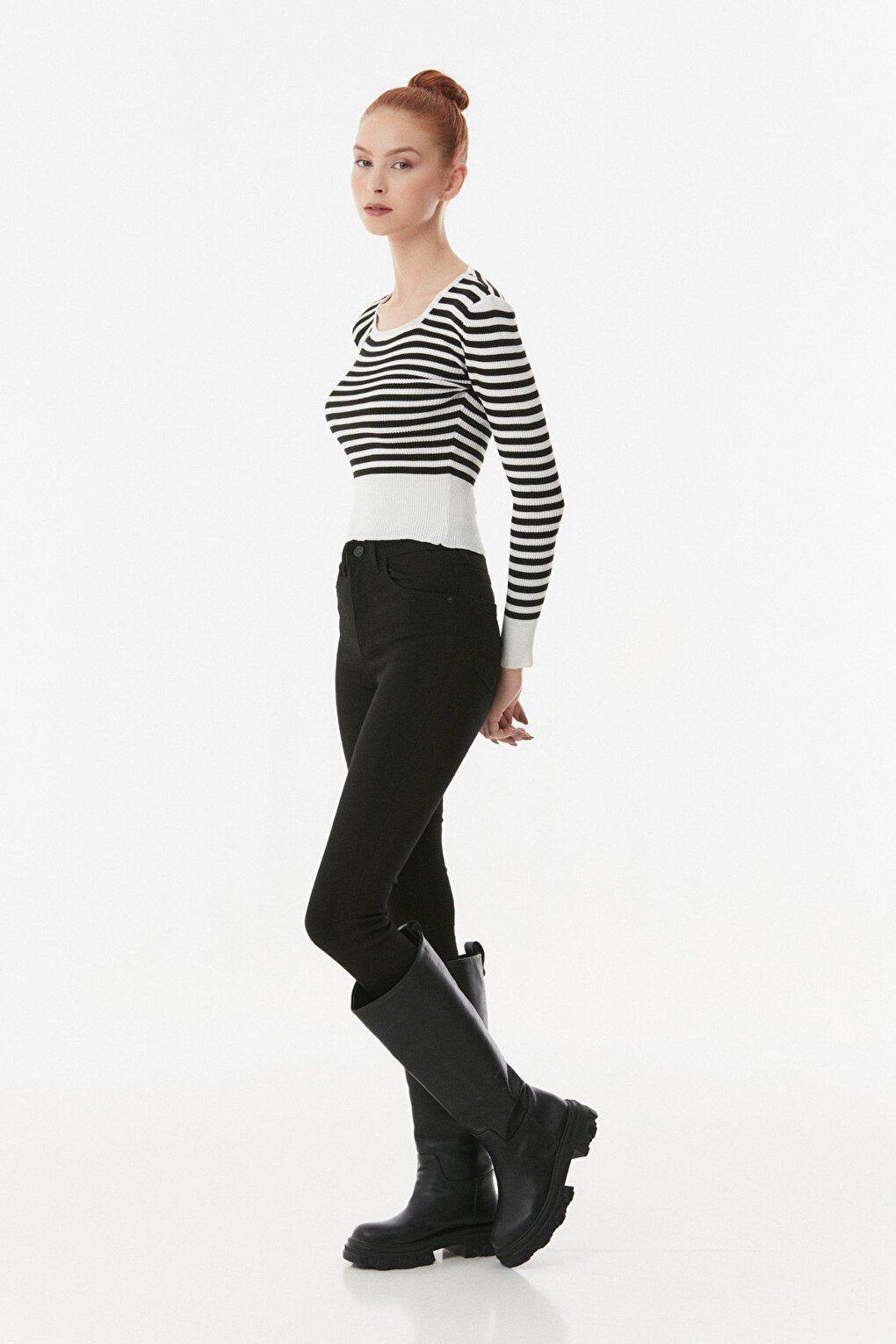 Striped Square Collar Knitwear Sweater