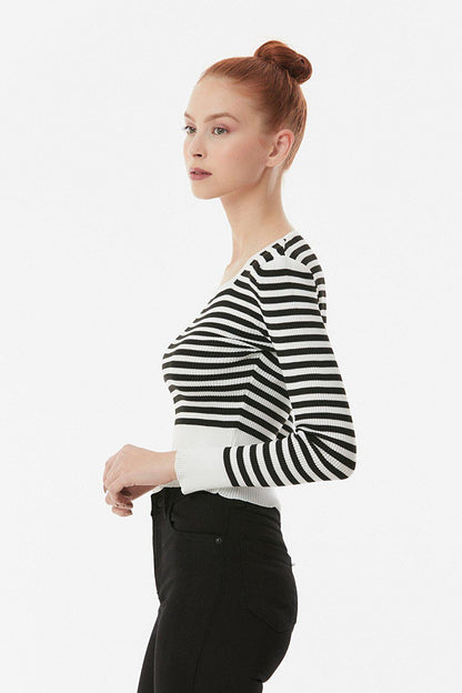 Striped Square Collar Knitwear Sweater