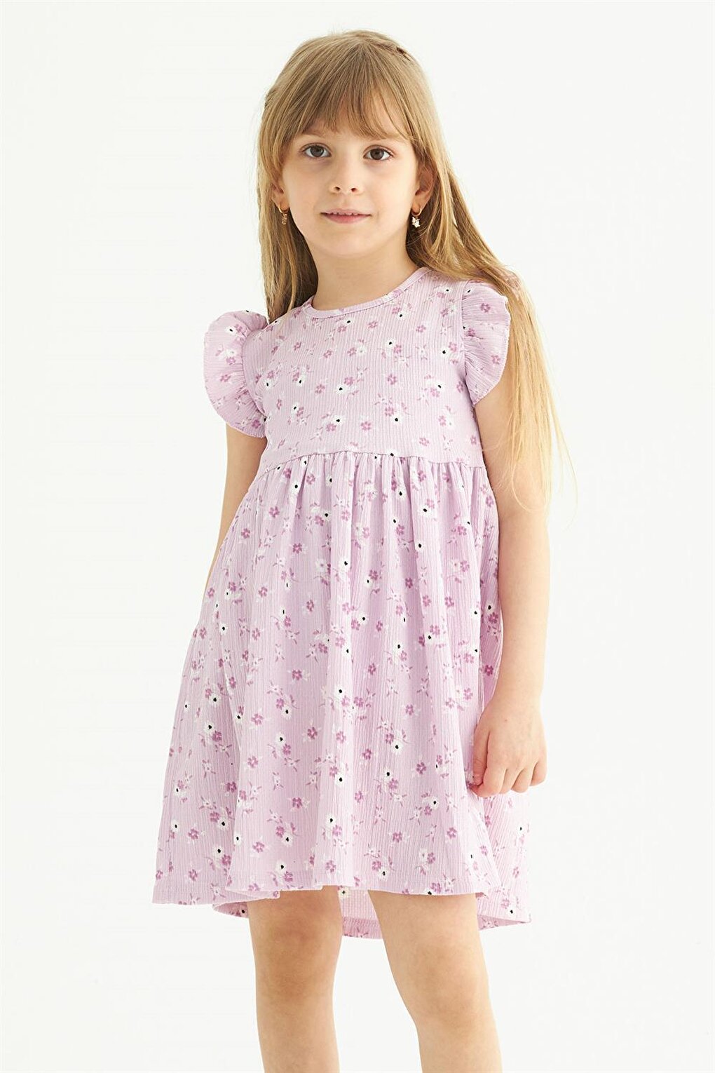 Girl's Lilac Colored Ruffle Polka Dot Dress