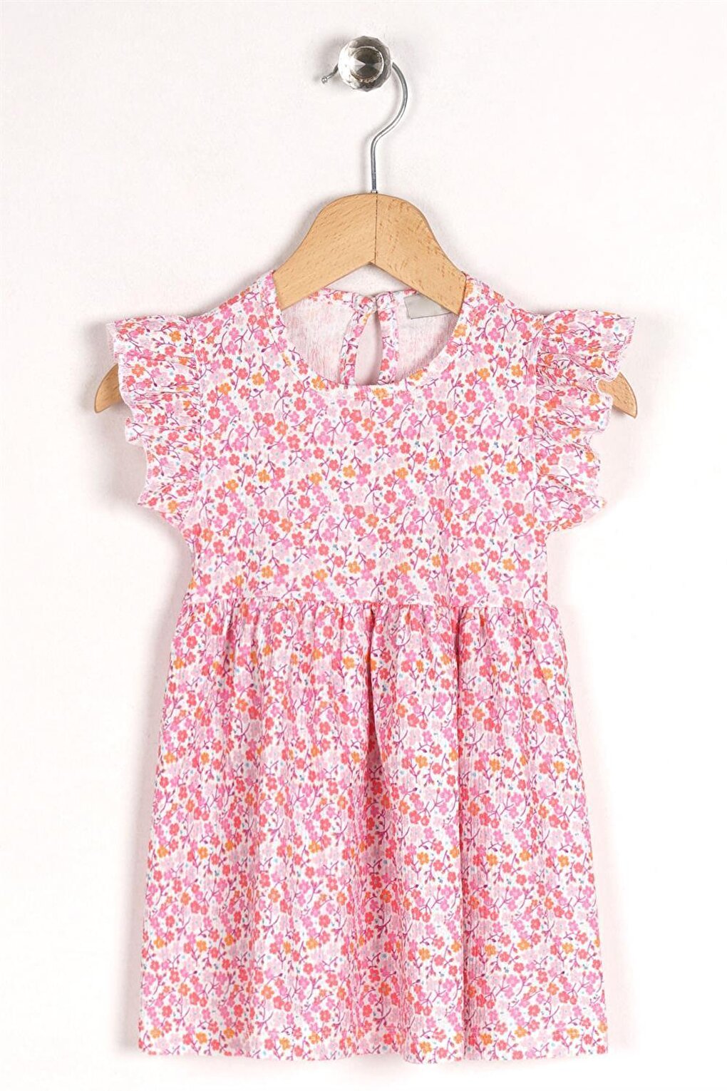 Girl's Pink Colored Ruffle Polka Dot Dress