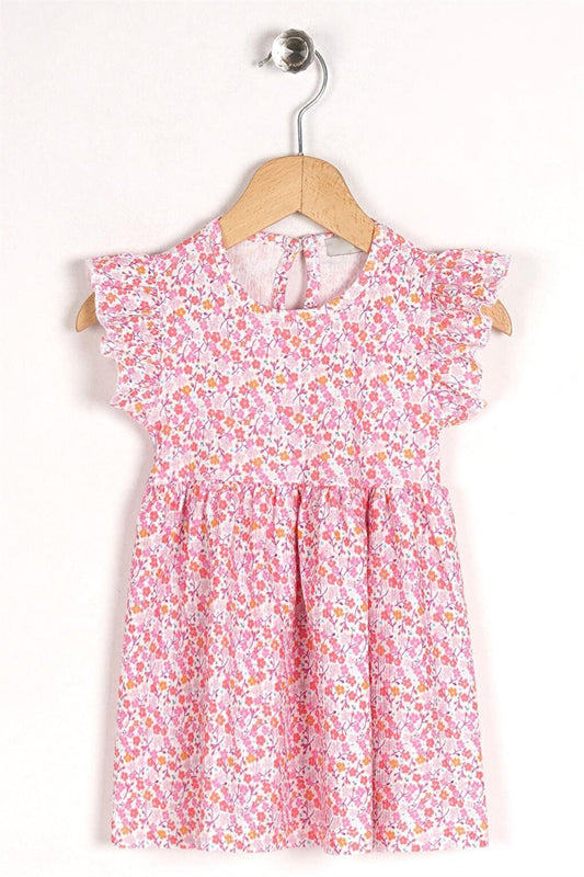 Girl's Pink Colored Ruffle Polka Dot Dress