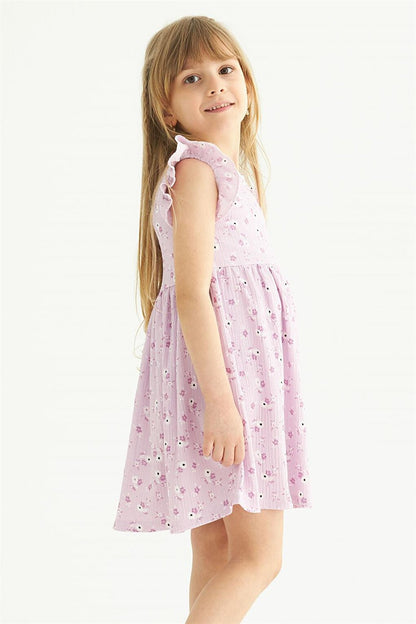 Girl's Lilac Colored Ruffle Polka Dot Dress