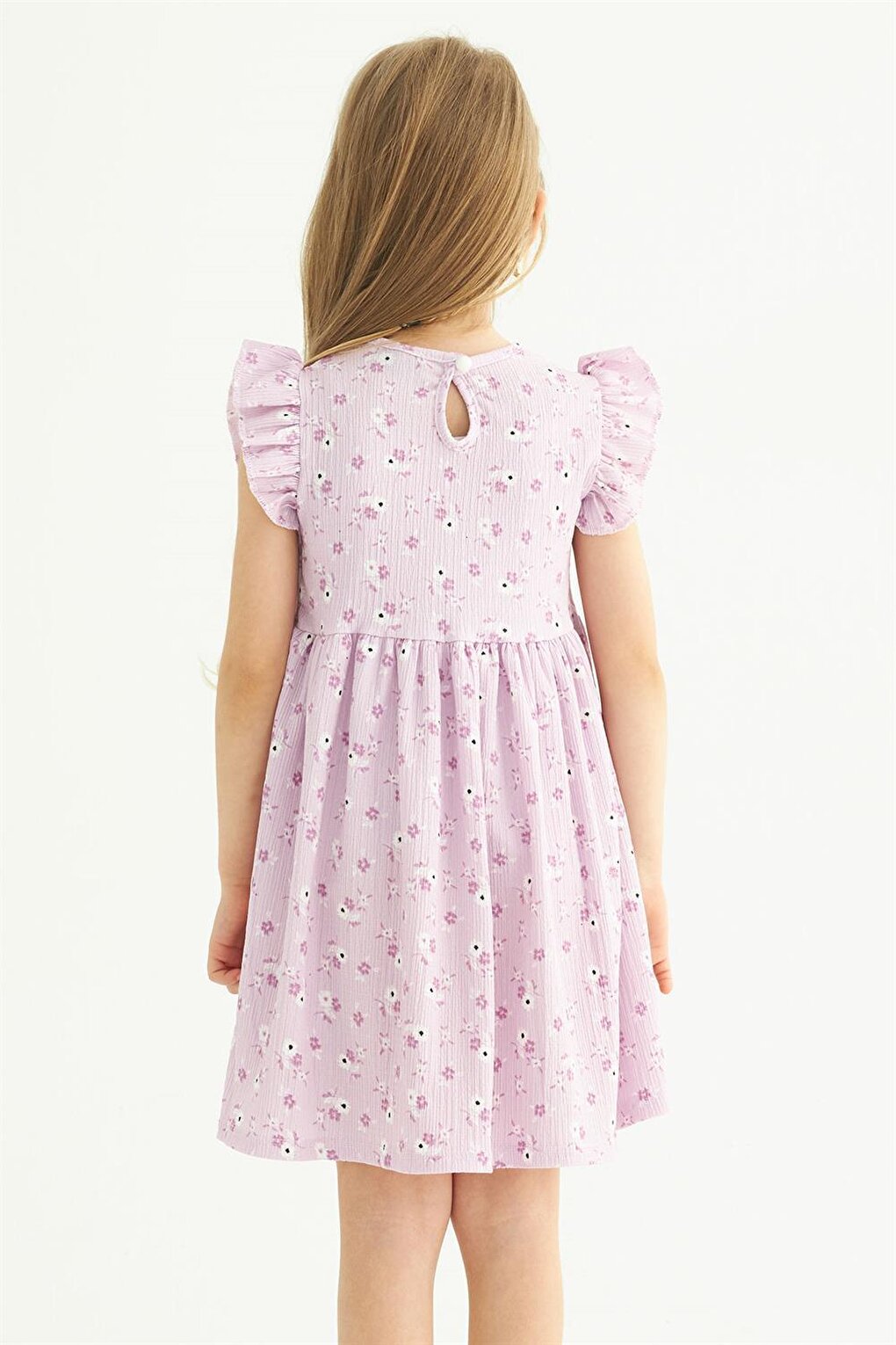 Girl's Lilac Colored Ruffle Polka Dot Dress