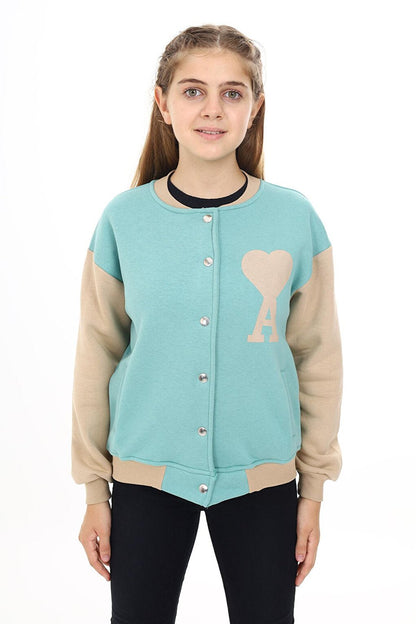 Girl's College Style Heart Printed Jacket 7 -13 Years Lx276