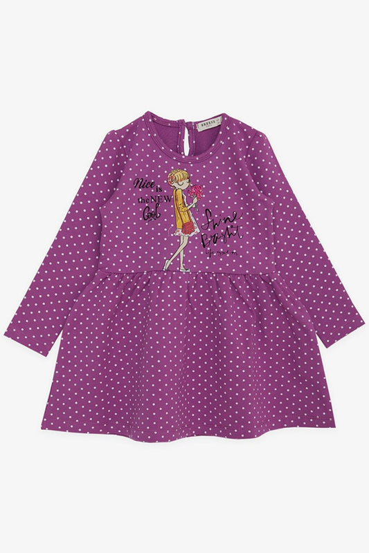 Girl's Long Sleeve Dress Polka Dot Patterned Purple (Age 3-6)