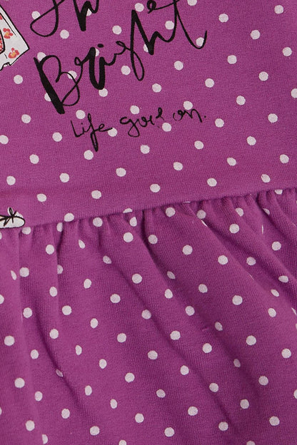 Girl's Long Sleeve Dress Polka Dot Patterned Purple (Age 3-6)