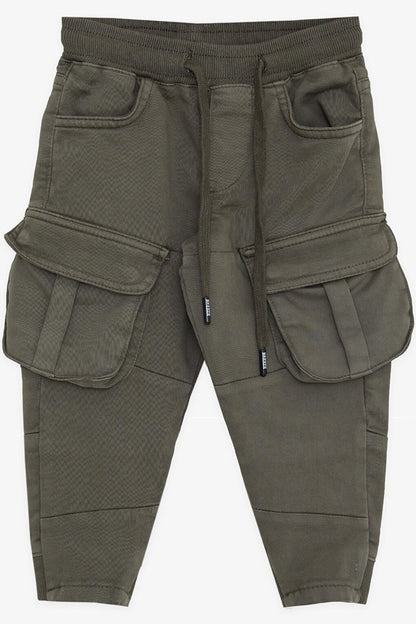 Boy's Trousers with Cargo Pockets, Elastic Waist, Khaki Green (Age 3-7)