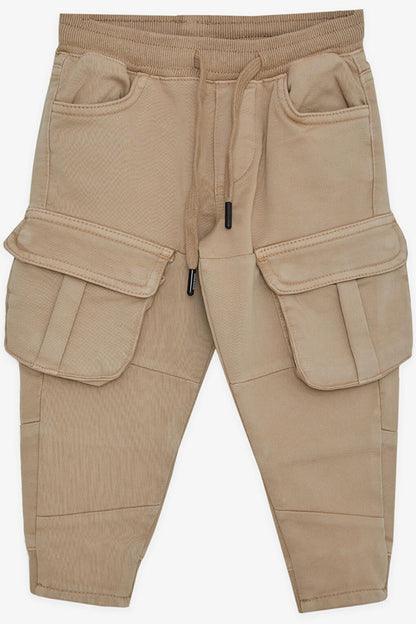 Boy's Trousers with Cargo Pockets and Elastic Waist Beige (Ages 3-7)