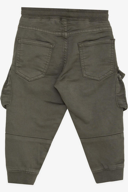 Boy's Trousers with Cargo Pockets, Elastic Waist, Khaki Green (Age 3-7)