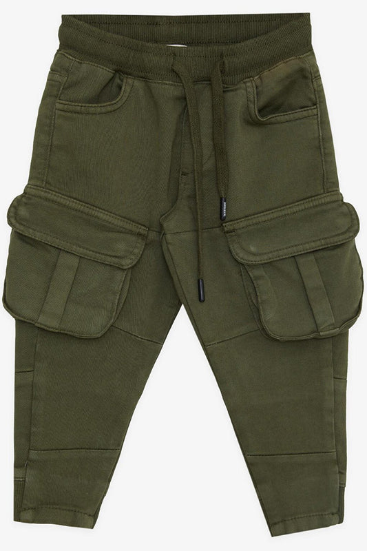 Boy's Trousers with Cargo Pockets and Elastic Waist Dark Green (Ages 3-7)