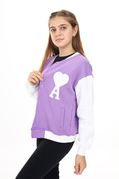 Girl's College Style Heart Printed Jacket 7 -13 Years Lx276