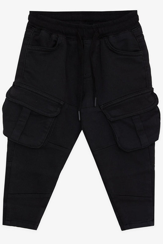 Boy's Trousers with Cargo Pockets and Elastic Waist Black (Ages 3-7)