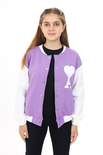 Girl's College Style Heart Printed Jacket 7 -13 Years Lx276