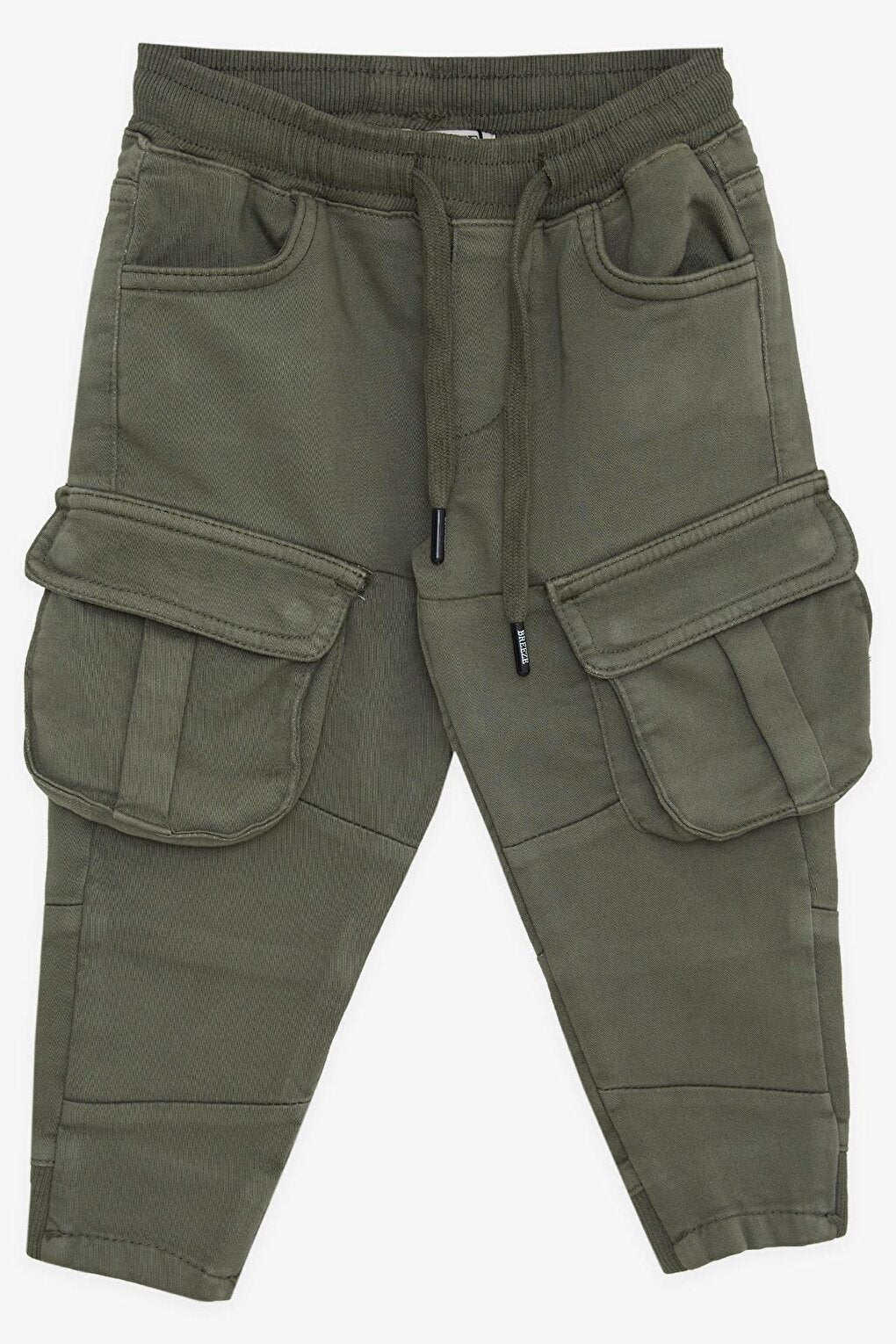 Boy's Trousers with Cargo Pockets, Elastic Waist, Khaki Green (Age 3-7)