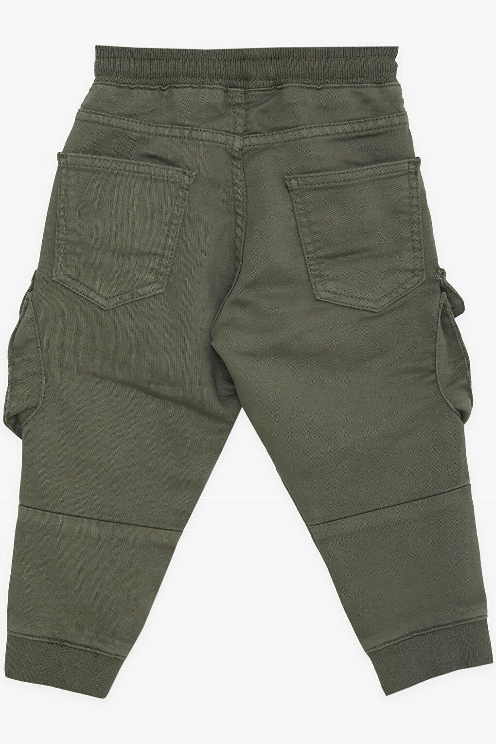 Boy's Trousers with Cargo Pockets, Elastic Waist, Khaki Green (Age 3-7)