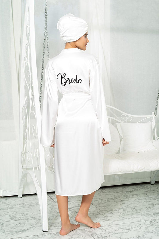 Black Bride Embroidered Long Bridal Robe with Bonnet