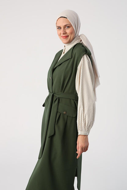 Classic Vest with Dark Green Shoulders, Epaulettes, Belt and Pockets