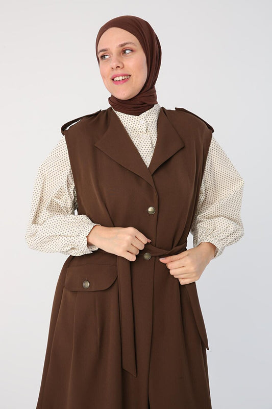 Classic Vest with Bitter Brown Shoulders, Epaulettes, Belt and Pockets