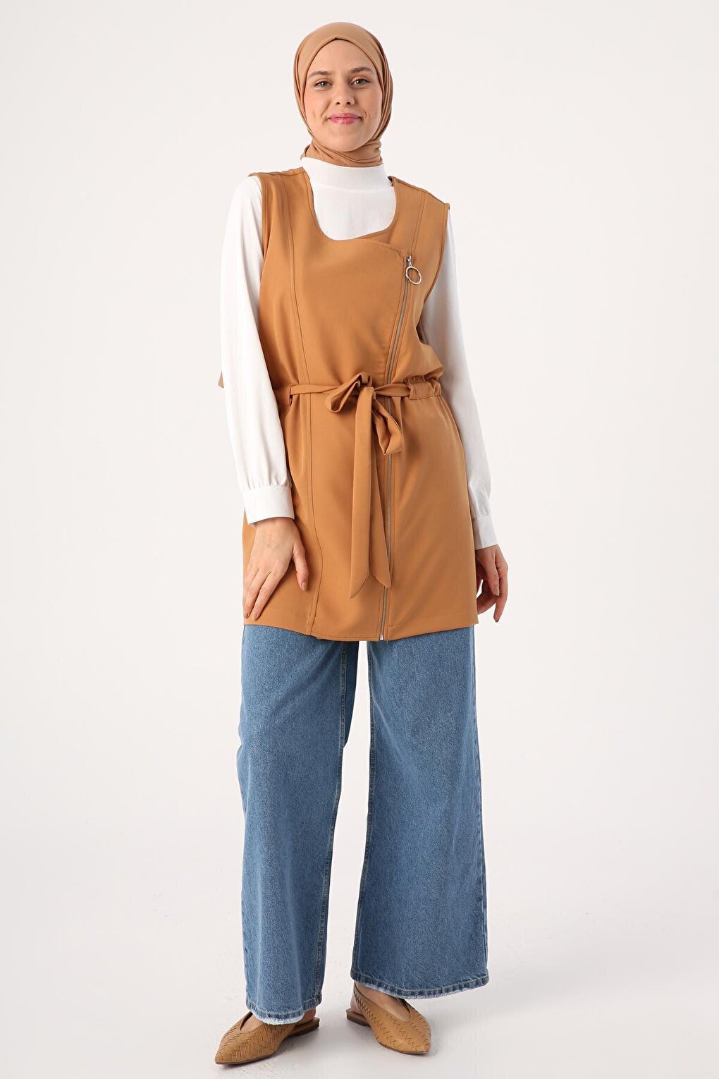 Earth Zippered Belted Vest