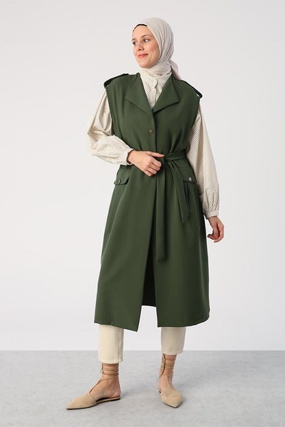 Classic Vest with Dark Green Shoulders, Epaulettes, Belt and Pockets