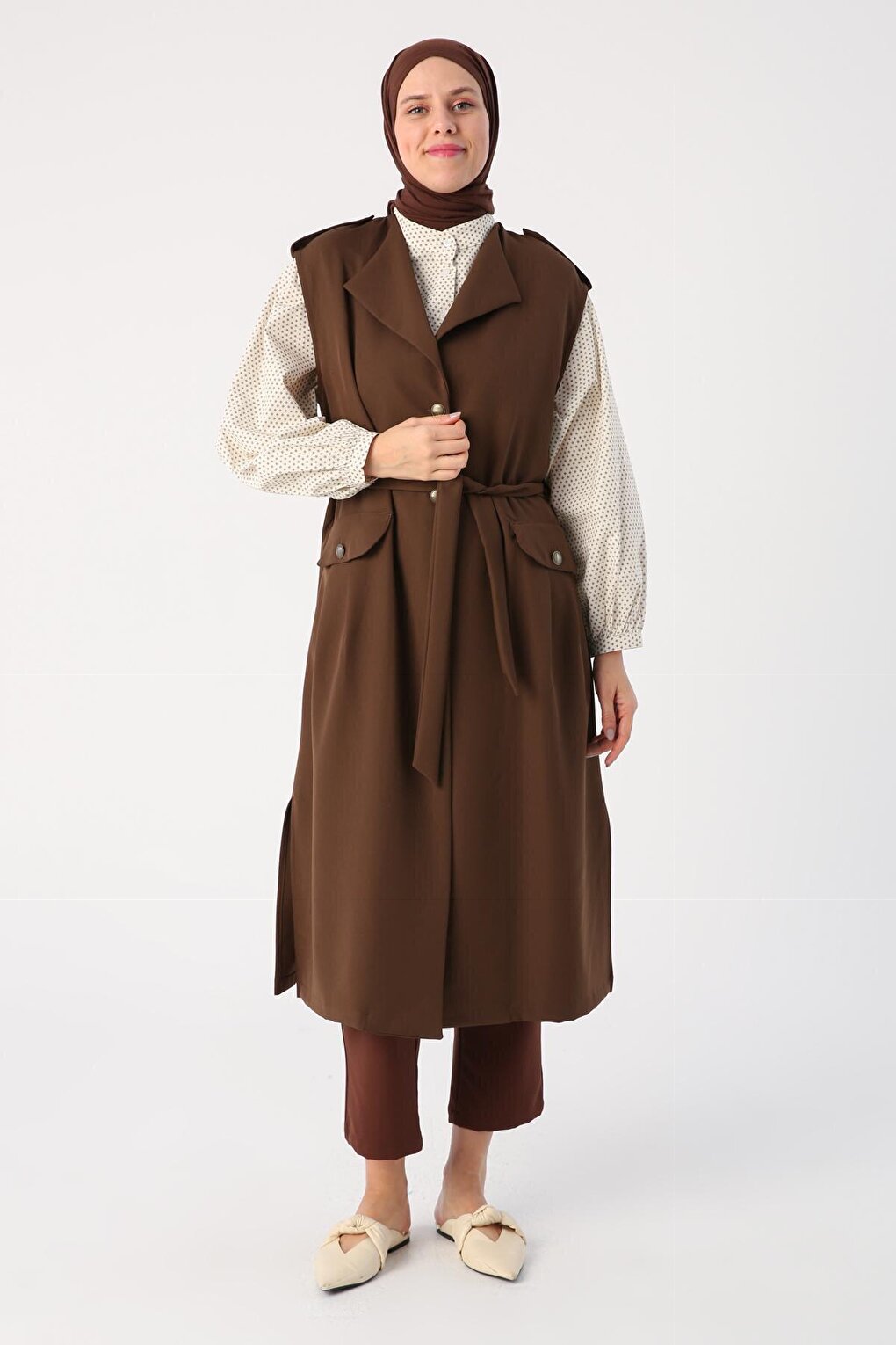 Classic Vest with Bitter Brown Shoulders, Epaulettes, Belt and Pockets