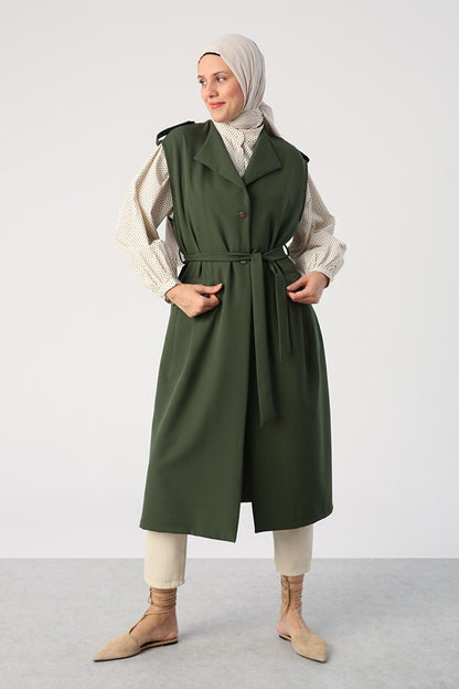 Classic Vest with Dark Green Shoulders, Epaulettes, Belt and Pockets