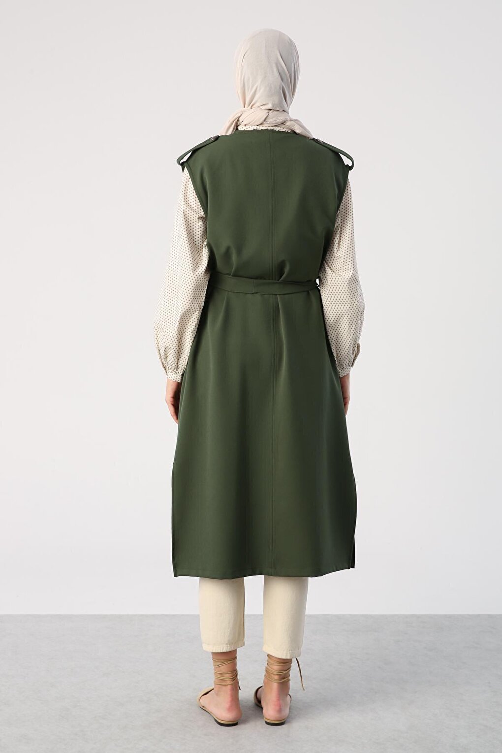 Classic Vest with Dark Green Shoulders, Epaulettes, Belt and Pockets