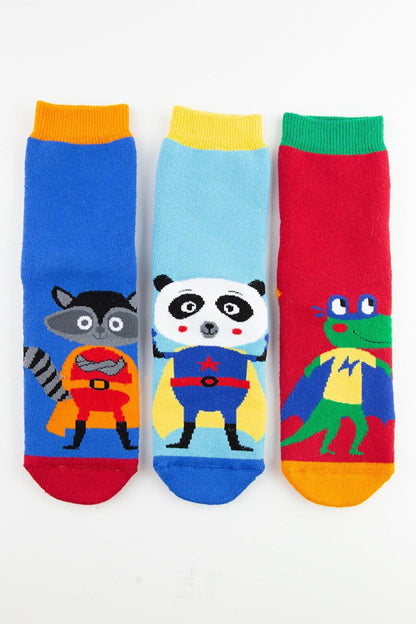 3-Piece Cute Hero Anti-Slip Towel Children's Socks