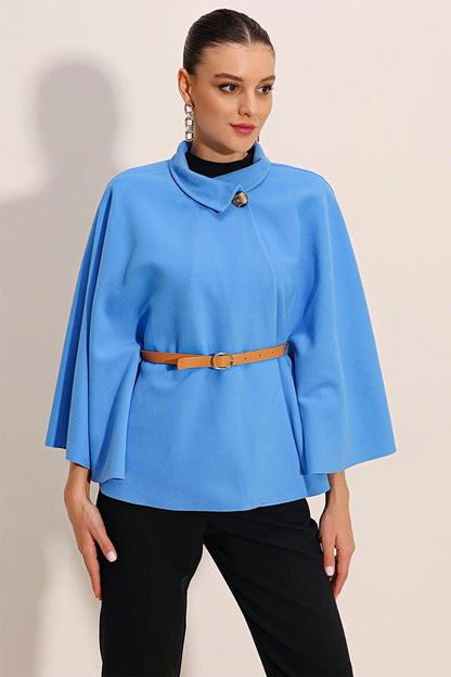 9134 Belted Stash Poncho - Blue