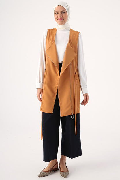 Mustard Zippered Belted Vest