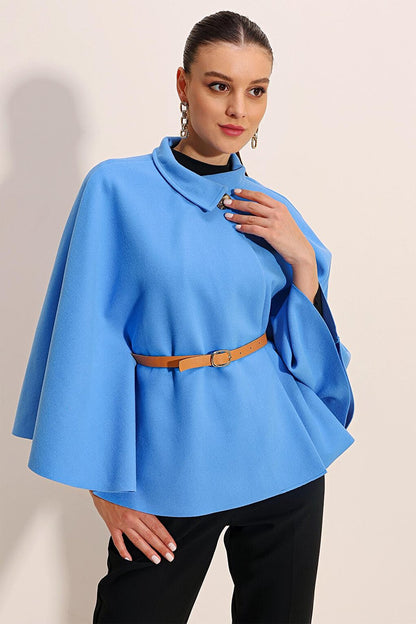 9134 Belted Stash Poncho - Blue