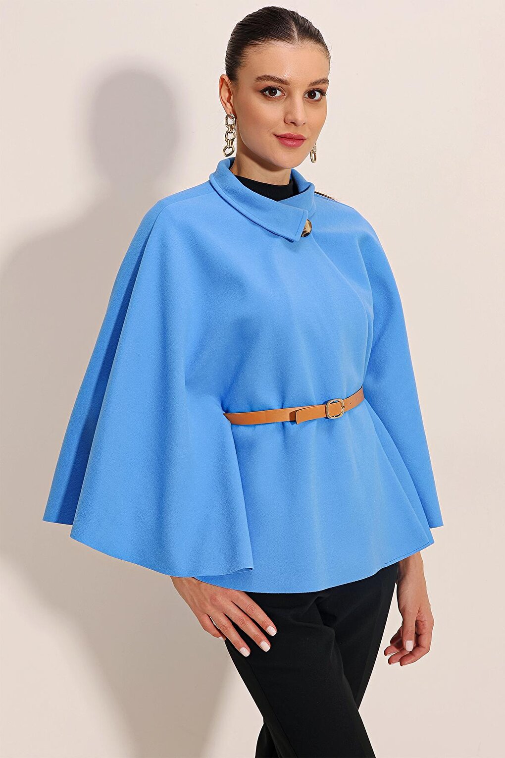 9134 Belted Stash Poncho - Blue