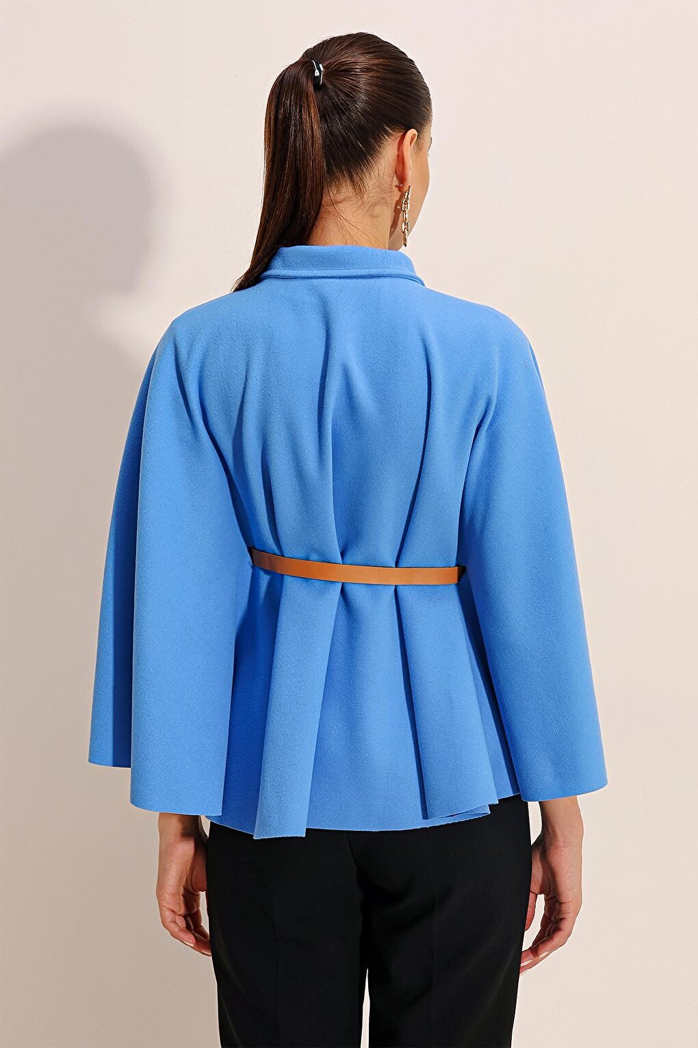 9134 Belted Stash Poncho - Blue