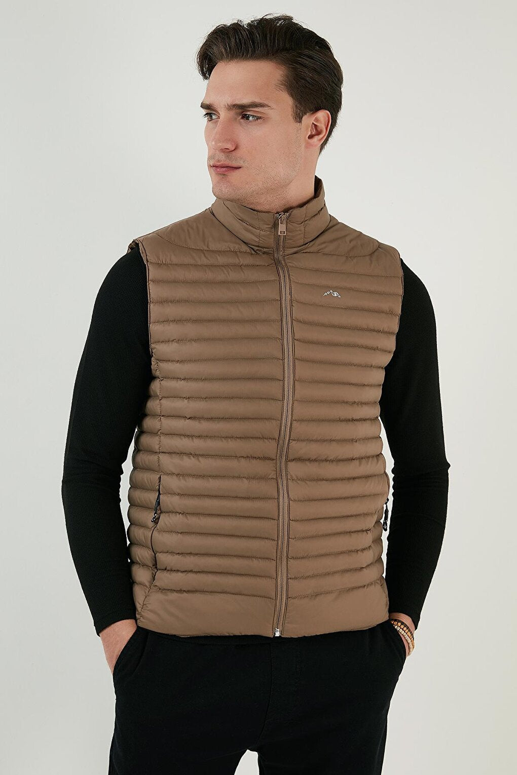 Regular Fit Stand Collar Pocket Quilted Puffer Vest 497KIM