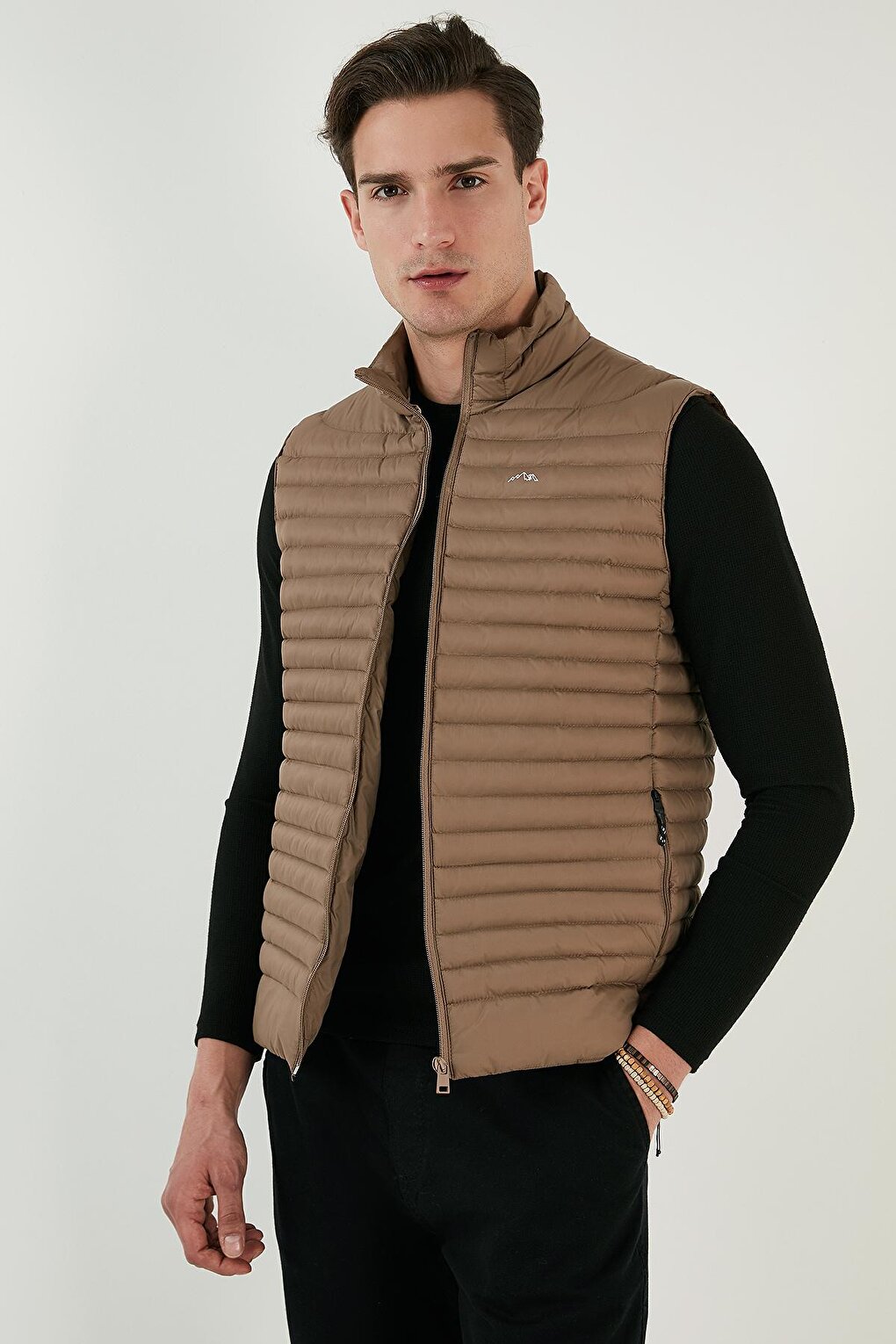 Regular Fit Stand Collar Pocket Quilted Puffer Vest 497KIM