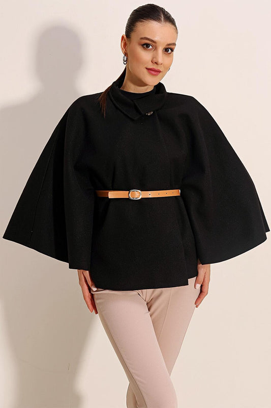 9134 Belted Stash Poncho - Black