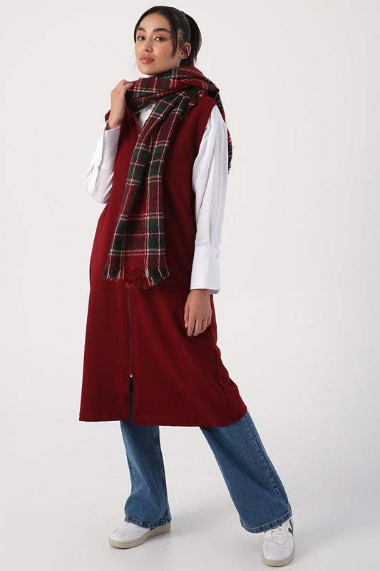 Burgundy Shoulder Stripe Zippered Vest