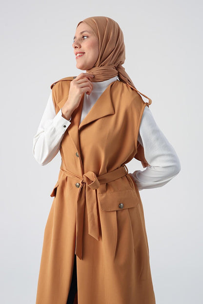 Classic Vest with Mustard Shoulders, Epaulettes, Belted Pockets