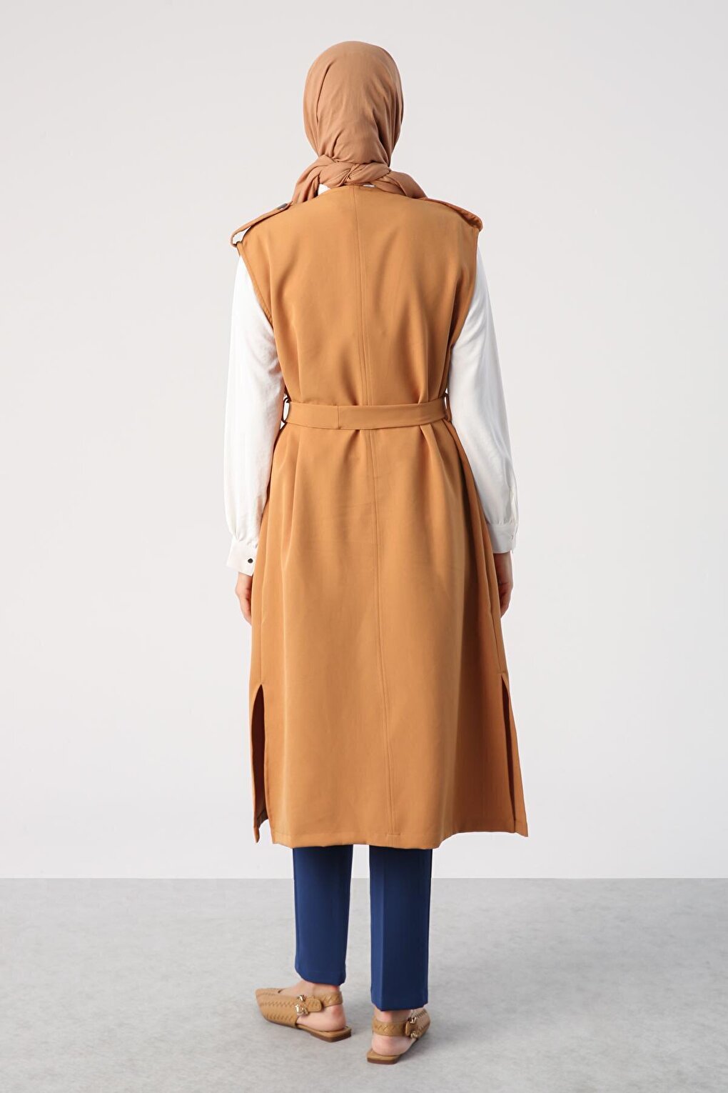 Classic Vest with Mustard Shoulders, Epaulettes, Belted Pockets