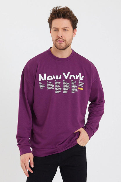 Men's Crew Neck Oversize Fit New York Printed Thin Sweatshirt SPR23SW332