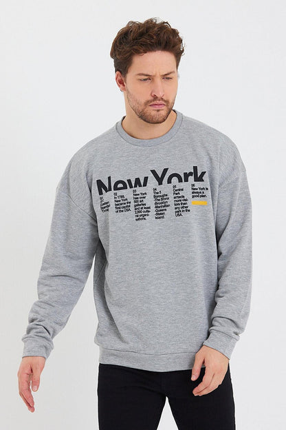 Men's Crew Neck Oversize Fit New York Printed Thin Sweatshirt SPR23SW332