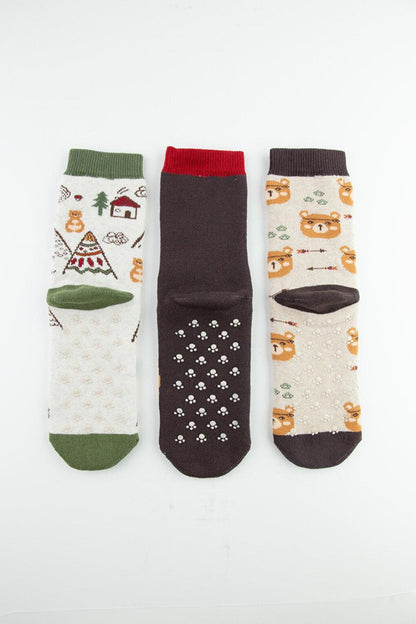 3-Piece Bear Non-Slip Sole Towel Children's Socks