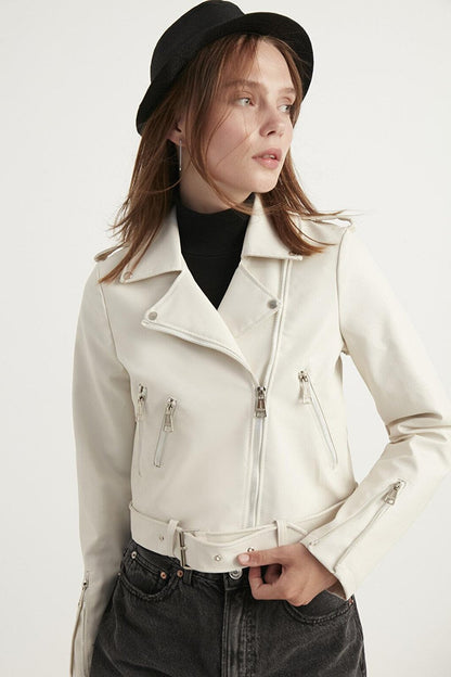 Women's Ecru Leather Jacket