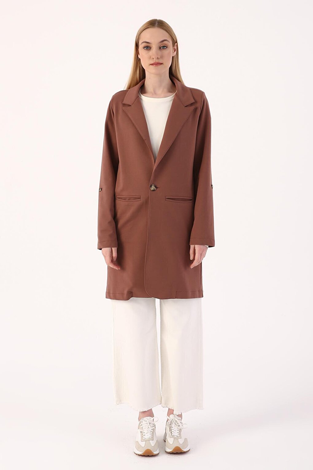 Hot Chocolate Single Button Combed Cotton Jacket