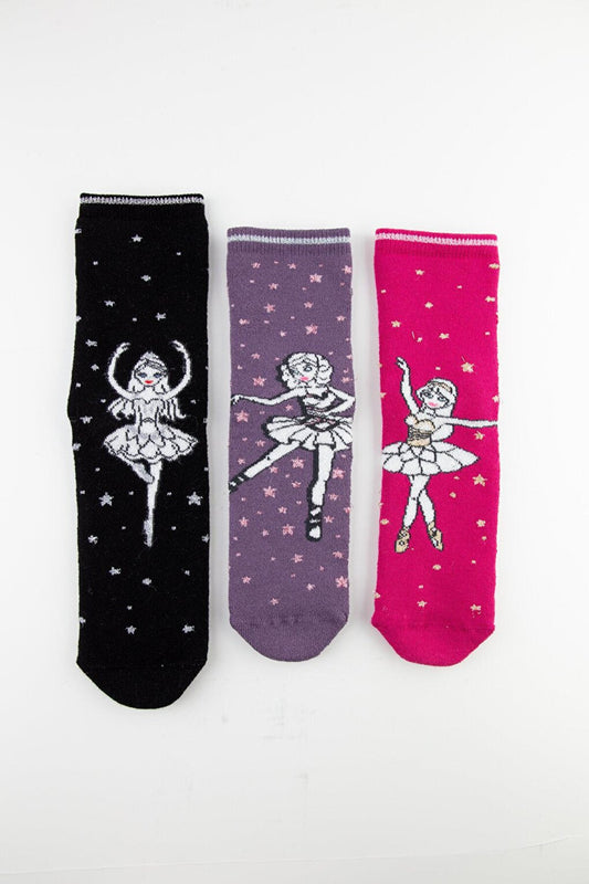 3-Piece Ballerina Anti-Slip Sole Towel Children's Socks