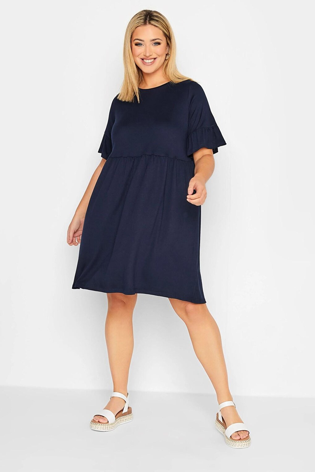 Plus Size Half Sleeve Round Neck Basic Short Dress 301856